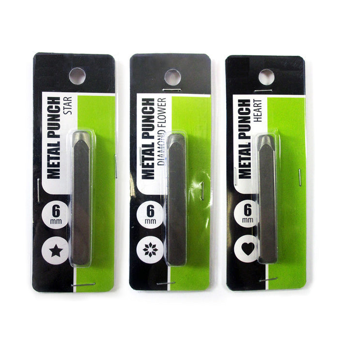 3 Pc Metal Punch Stamps Set 6mm Steel Arts Crafts Hand Punches Jewelry Stamp Kit