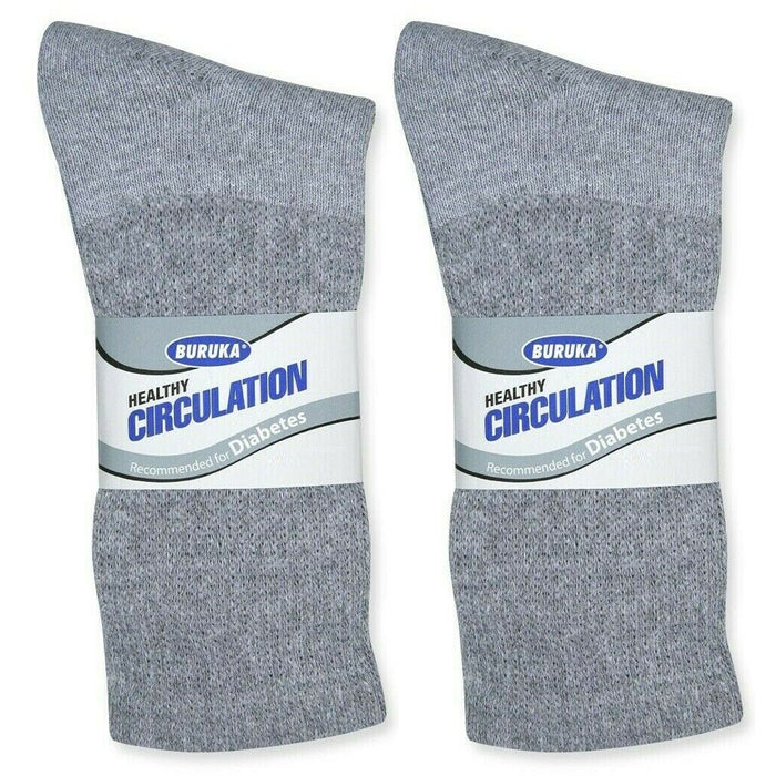 6 Pair Diabetic Crew Socks Circulatory Health Support Cotton Loose Fit Grey 9-11