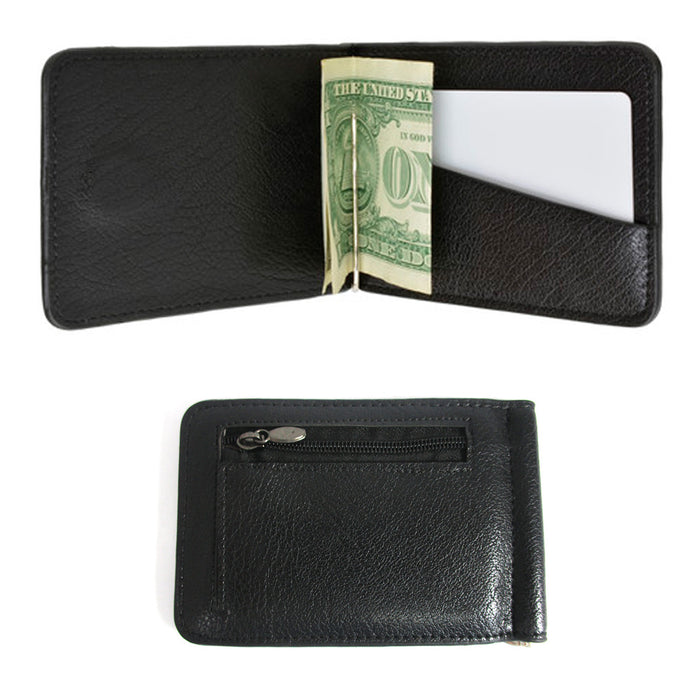 Mens Genuine Leather Money Clip Slim Wallet Magnetic Black ID Credit Card Holder