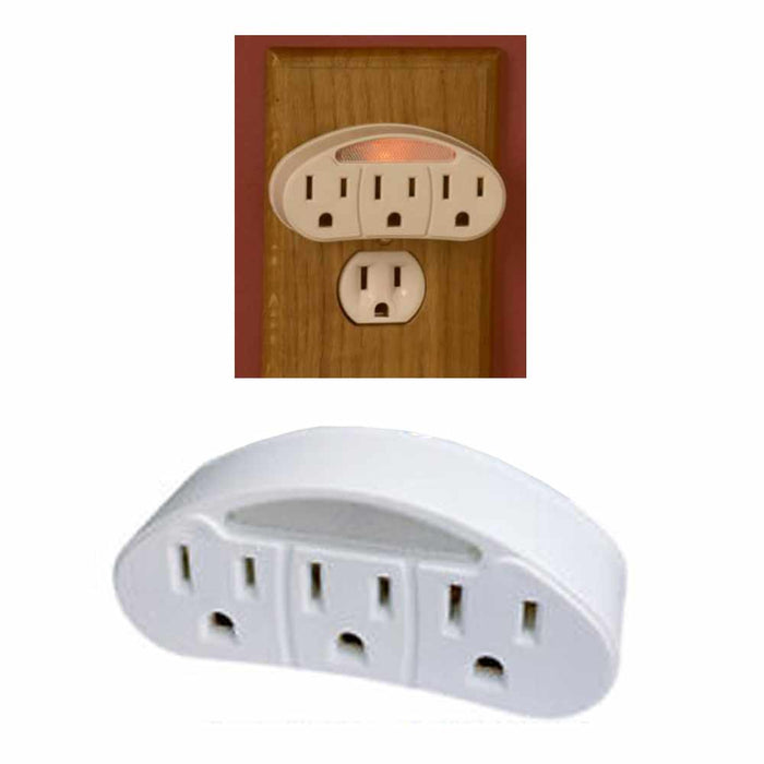 1 Pc 3 Outlet Wall Tap with Sensor Night Light Expands 1 Grounded Outlets into 3