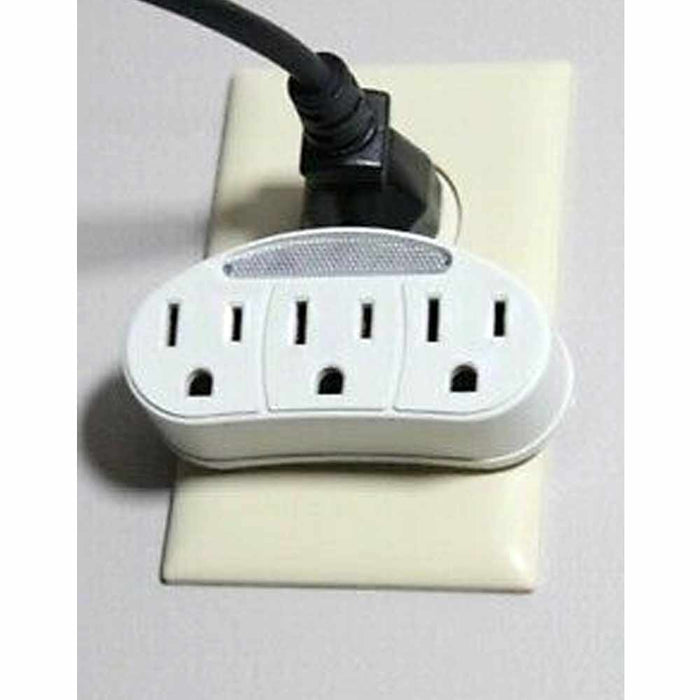 2 Pc 3 Outlet Prong Indoor Grounded AC Power Light Wall Tap with Sensor Adapter
