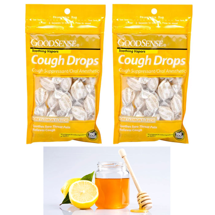 60 Ct Cough Drops Menthol Honey Lemon Flavor Soothing Sore Throat Pain Relief