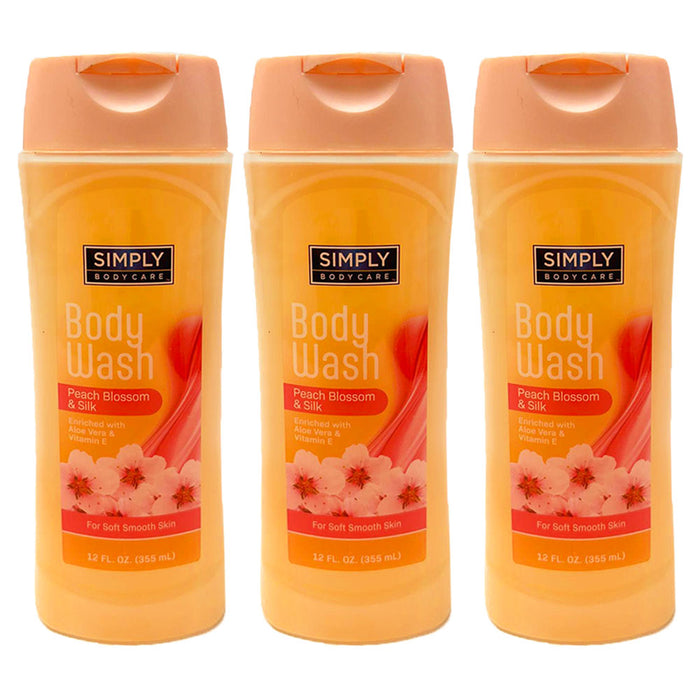 3 Cleansing Body Wash Peach Blossom Shower Gel Soap Silky Smooth Skin Aloe 12oz