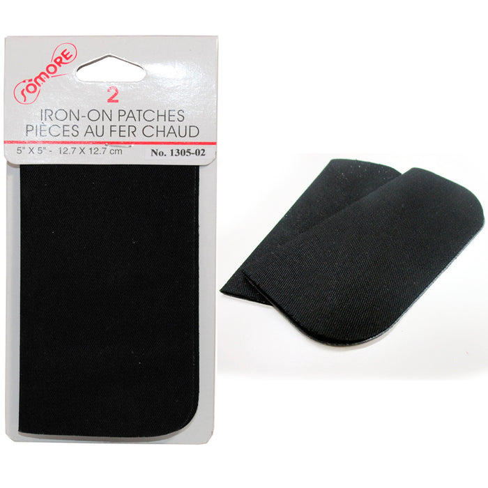 2 Black Somore Iron On Denim Patches Jean Repair Mend Fabric Ironon Applique 5X5