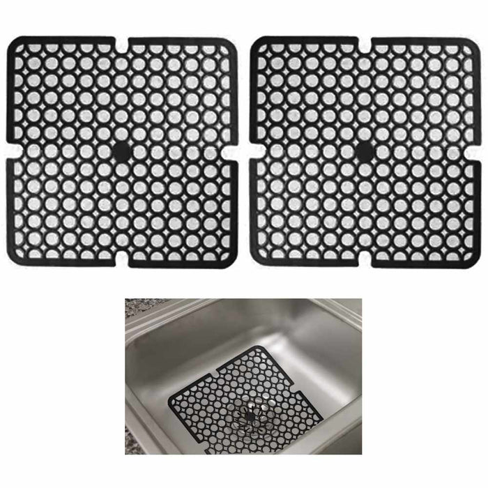 2Pc Black Kitchen Sink Mat Pad Protector Mesh 11" x 11" Non-Slip Bathroom Garage