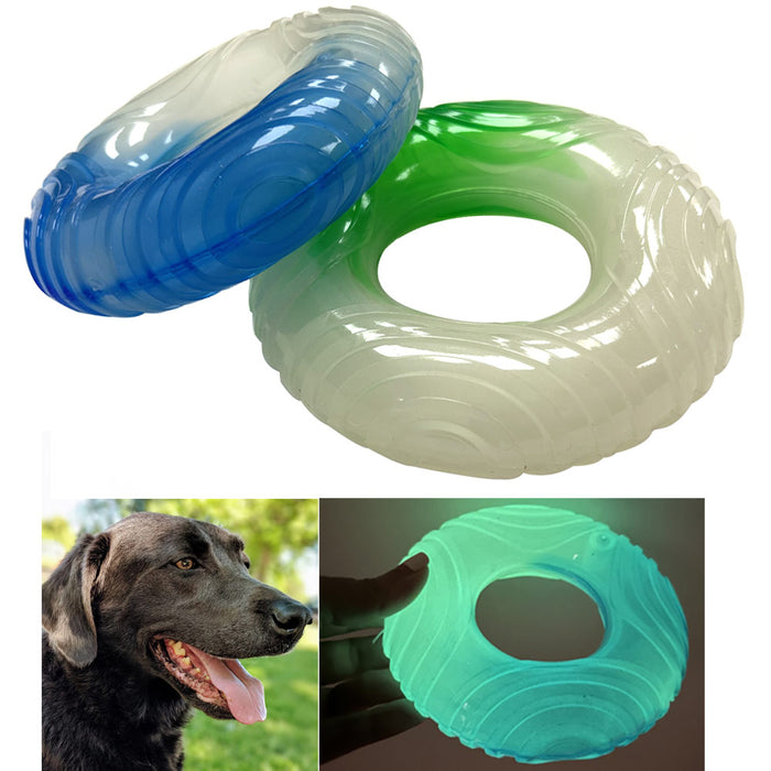 2 Dog Toys Donut Squeaky Chew Glow Dark Toy Aggressive Small Medium Large Fetch