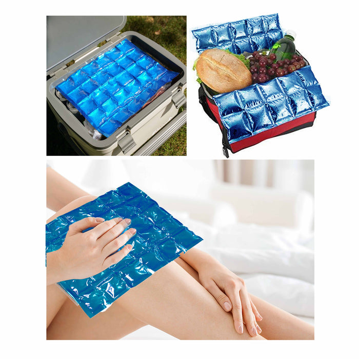 4 Flexible Reusable Ice Mats Cube Gel Packs Cooler Cooling Pad Cold Pain Therapy