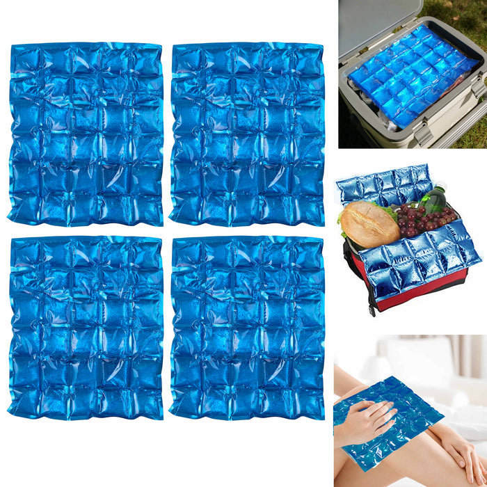4 Flexible Reusable Ice Mats Cube Gel Packs Cooler Cooling Pad Cold Pain Therapy