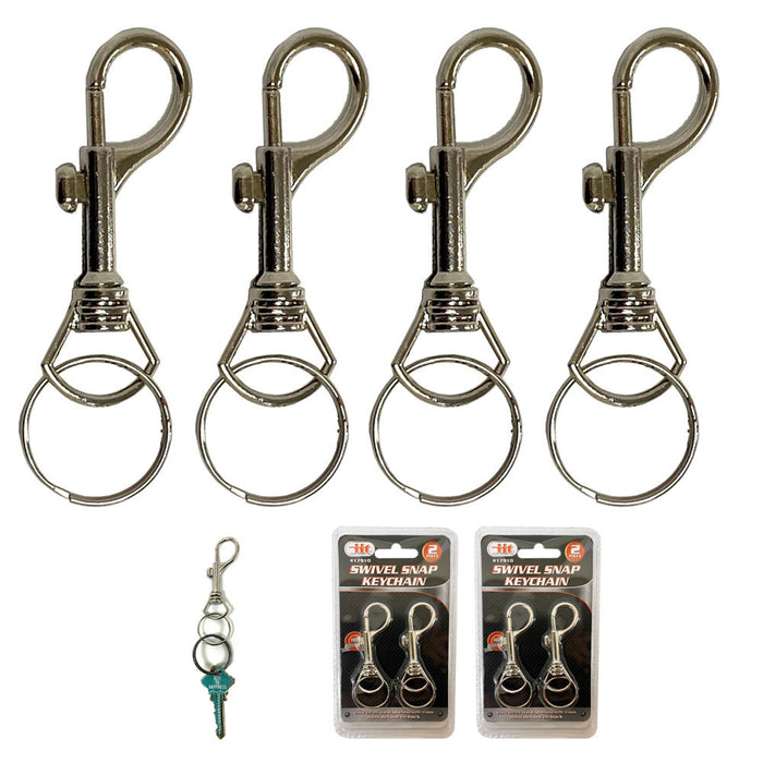 Lot Of 4 Jumbo Snap Clip Keychains Rings Swivel Trigger Round Eye Lobster Clasp