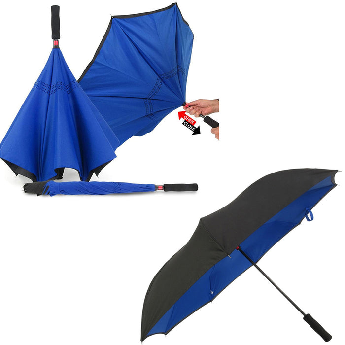 2 Inverted Umbrella 46" Self Stand Windproof Double Layer Canopy Travel Reverse