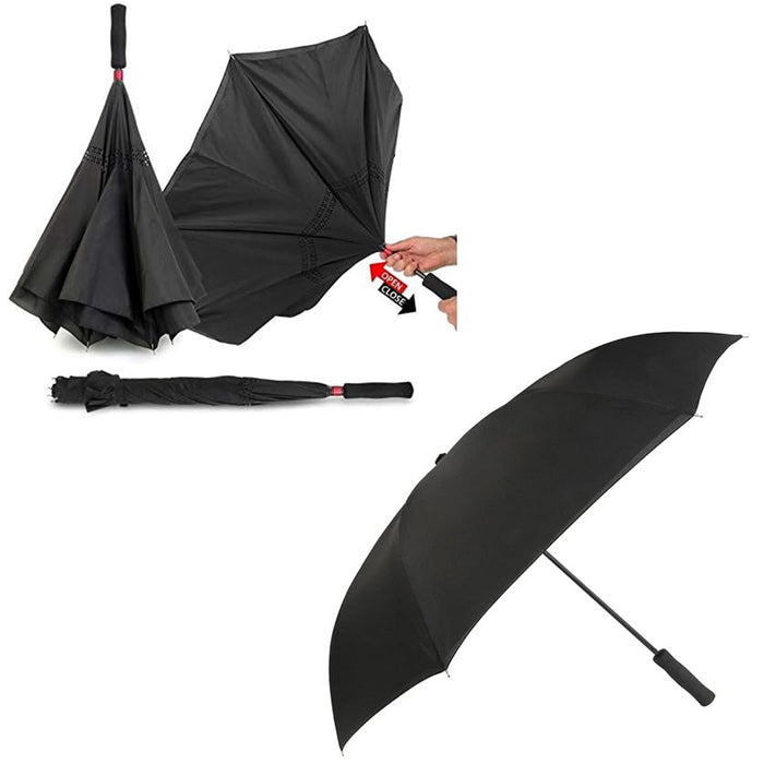 2 Inverted Umbrella 46" Self Stand Windproof Double Layer Canopy Travel Reverse