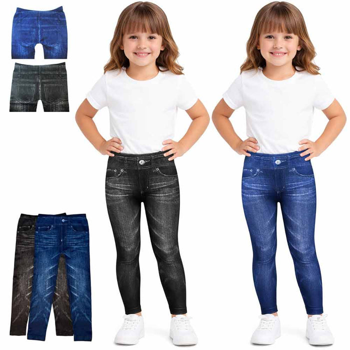4 Girl Baby Skinny Pants Fit Pull on Leggings Jean Print Blue Black 3-5years S/M