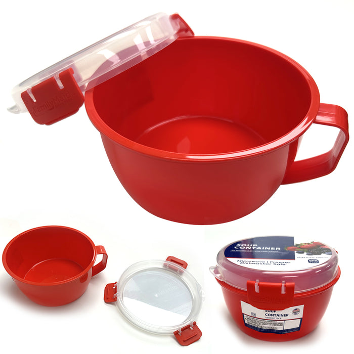 3 Ct Soup Mugs 1300ml Microwave Food Containers Lid BPA Free Noodle Cup Bowl Red