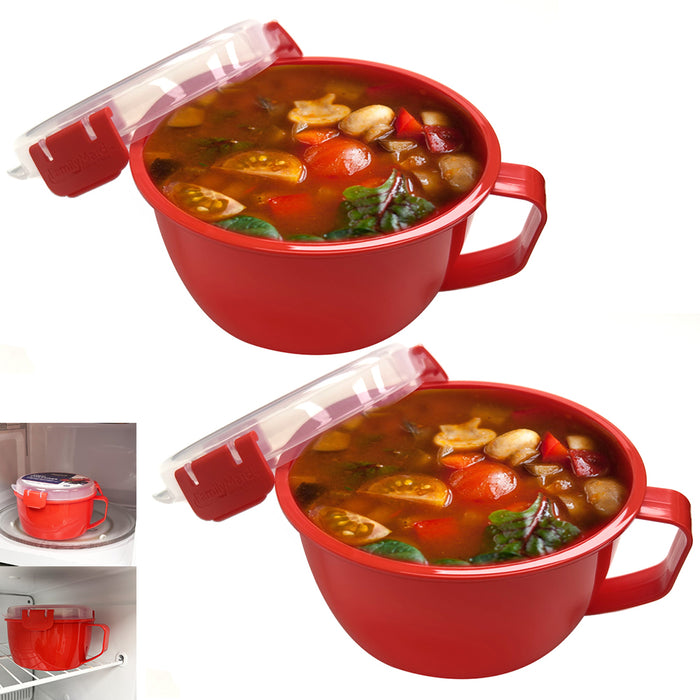 2 Pk Microwave Soup Bowl Lid Cup Noodle Cooker Oat 44oz BPA Free Container To Go