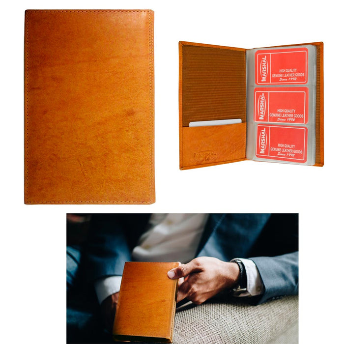 1 Tan Genuine Leather Business Card ID Holder 120 Cards Organizer Book Wallet