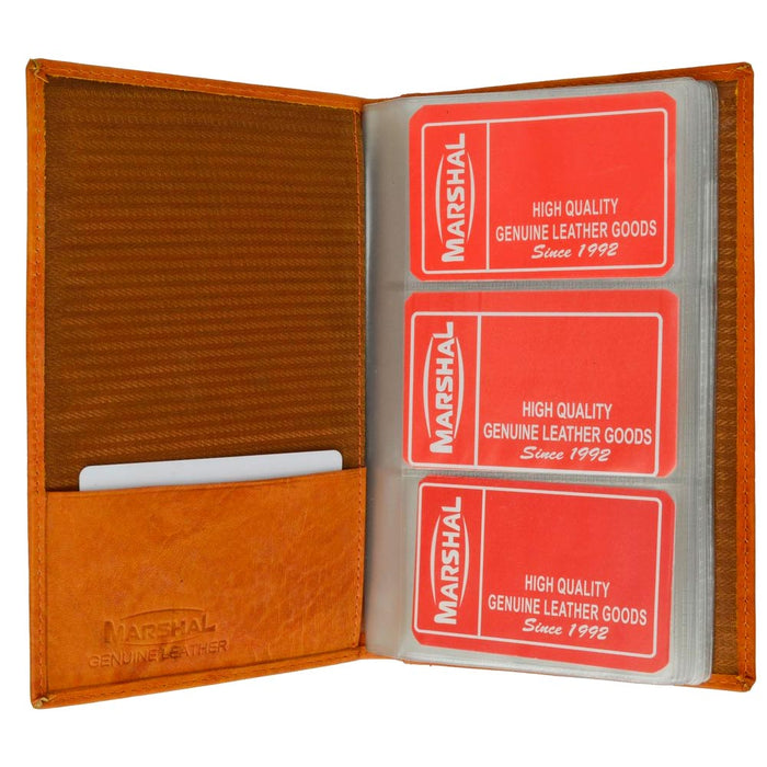 1 Tan Genuine Leather Business Card ID Holder 120 Cards Organizer Book Wallet