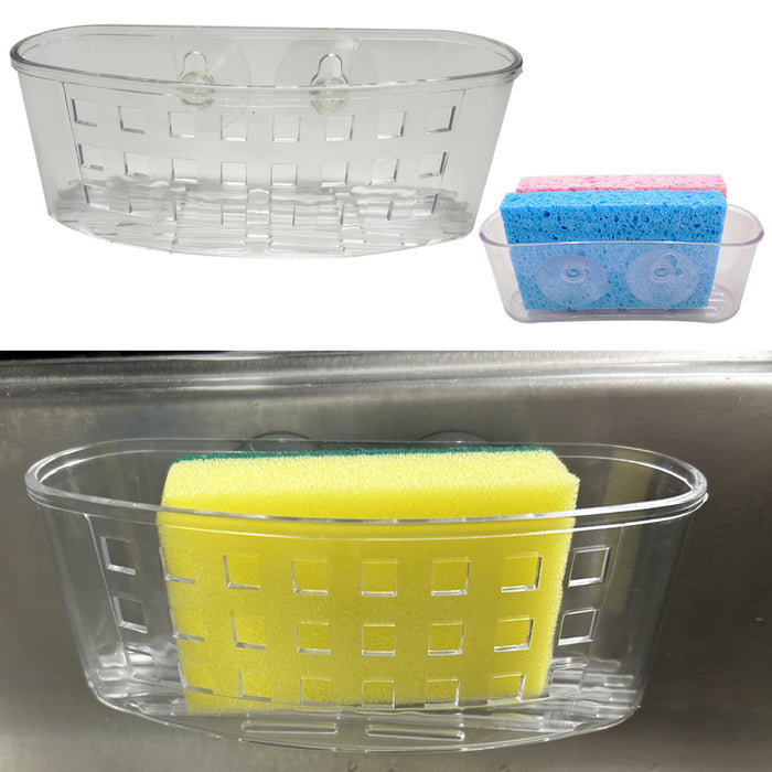 Kitchen Sink Caddy Organizer Sponge Dish Brush Holder Suction Cup Clear Plastic