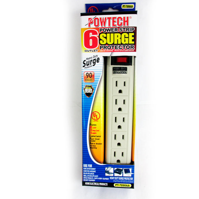 12 Power Strip 6 Plug Outlet Extension Cord Surge Protection 1.5ft 90 Joules UL