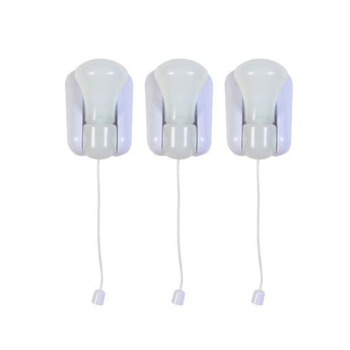 3PC Light Bulbs LED Stick On Pull Chain Battery Powered Bulb Portable Mount Lamp