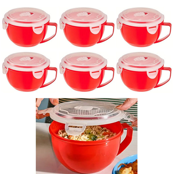 6 Microwave Soup Mug Large 32oz Bowl Plastic Food Lunch Container Steam Vent Lid
