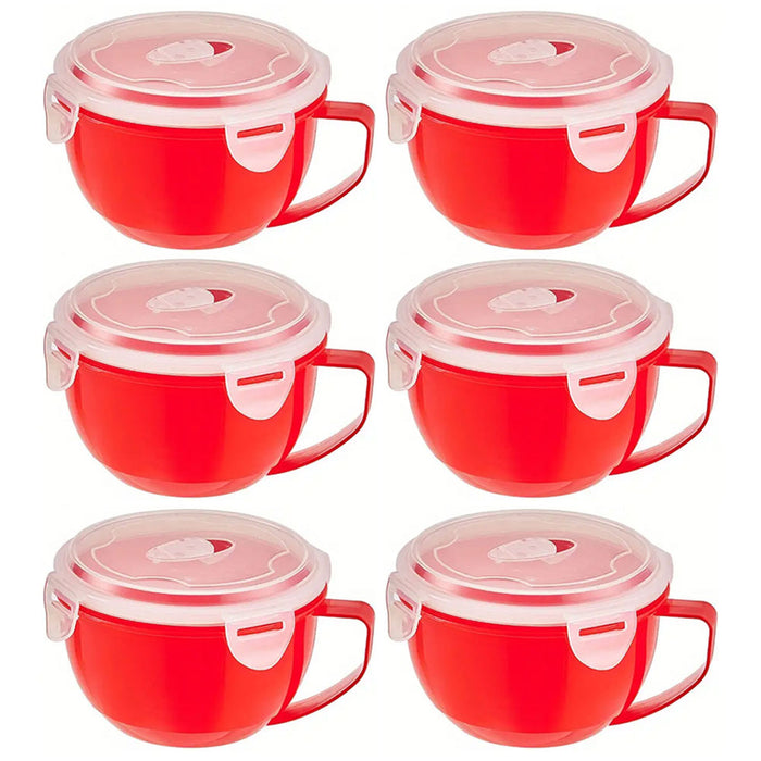 6 Microwave Soup Mug Large 32oz Bowl Plastic Food Lunch Container Steam Vent Lid
