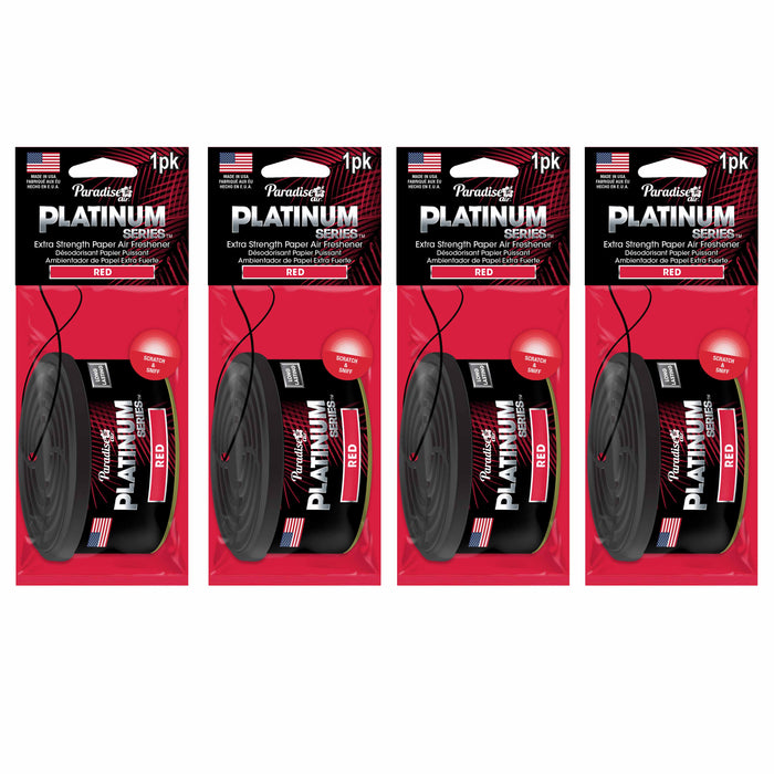 4 Pc Paradise Platinum Air Freshener Hanging Car Auto Aroma Fragrance Scent Red