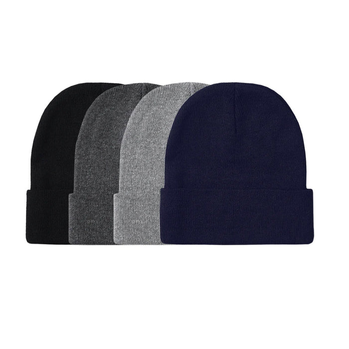 3pk Beanie Hat Cap Plain Ski Skully Cuff Winter Warm Men Women Solid Color Beany