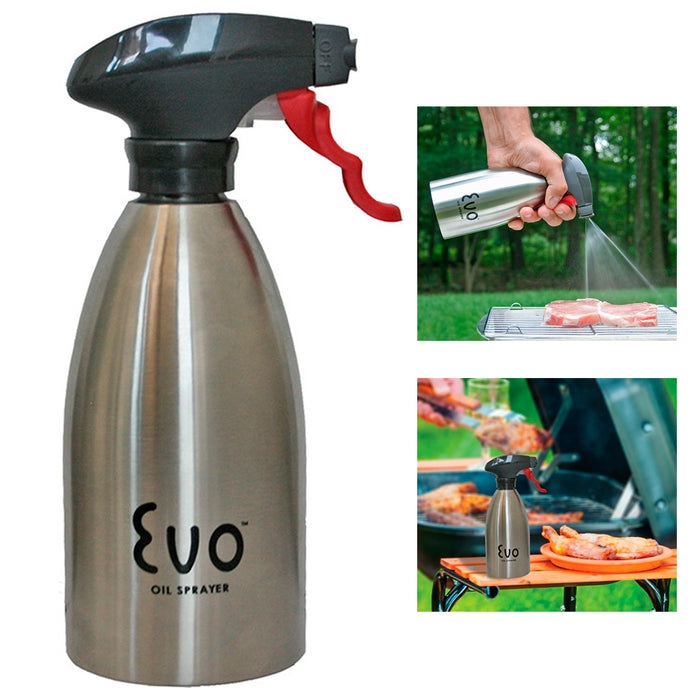 Evo Oil Stainless Steel Trigger Sprayer Bottle Cooking BBQ Kitchen 16 Oz Sprayer