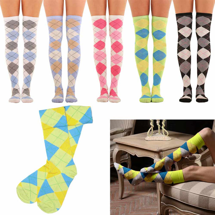 4 Pair Women Girls Long Socks Striped Over The Knee Thigh High Stocking 9-11