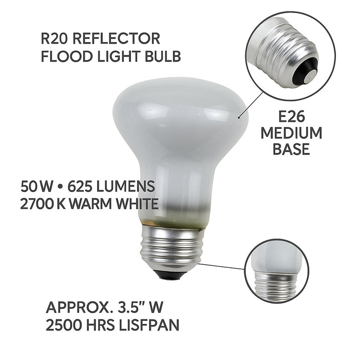12 Pack R20 Reflector Flood Light Bulb White Indoor 50W 2700K 625 Lumen E26 Base