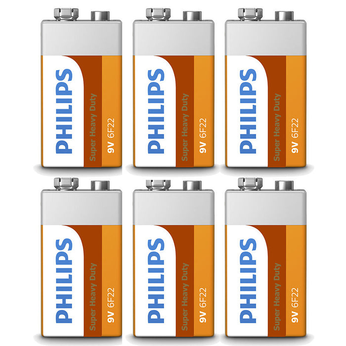 6 Pc Batteries Philips 9V 9 Volt Super Heavy Duty Battery 6F22 Made Usa Exp 2022