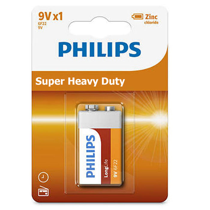 10 x 9 Volt 9V Batteries Philips Heavy Duty Battery 6F22 Alarm Detector Exp 2022