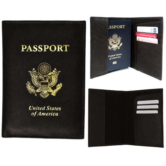 1 X Leather Travel Wallet Passport Holder Case Cards Documents Money IDs Black