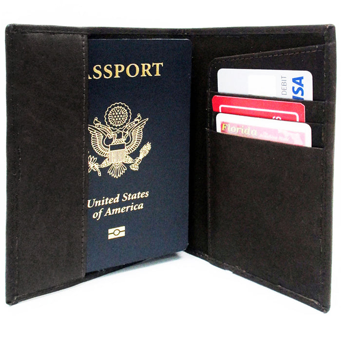 2 Pc Travel Genuine Leather Passport Holder Wallet Case Cards Money IDs Black