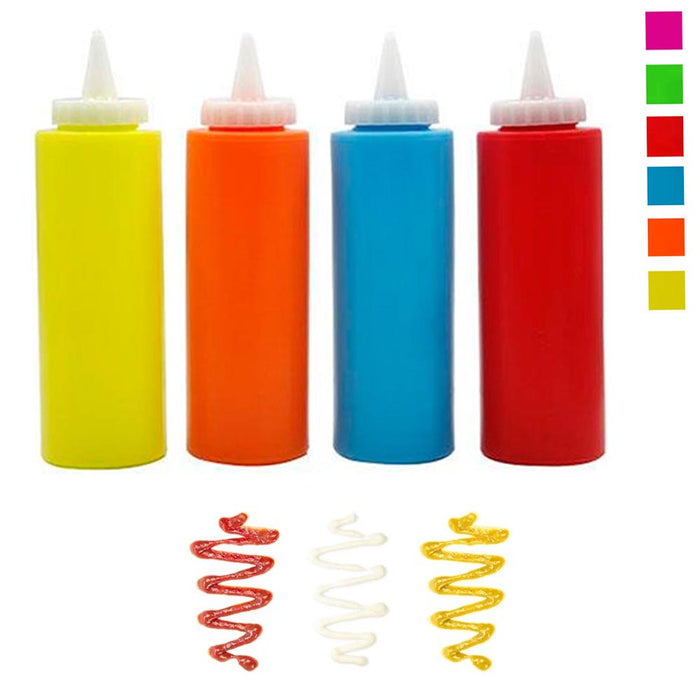 4 Condiment Squeeze Bottle Dispenser Salad Dressing Plastic 12oz Mustard Ketchup