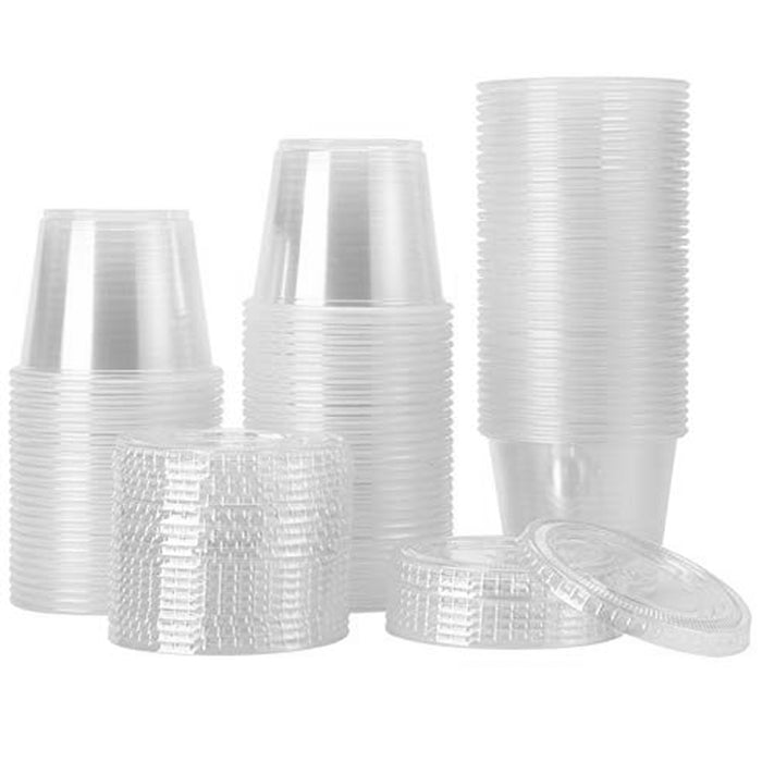 128 Ct Plastic Cups with Lids Disposable Condiment Portion Sauce Snack Dip 2.5oz
