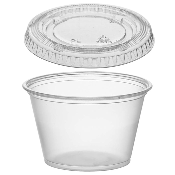 64 Ct Disposable Plastic Mini Cups Lids 2.5oz Condiments Sauce Dressing Portion