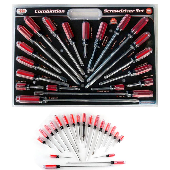 20 Pc Screwdriver Kit Screw Driver Mechanic Master Flat Phillips Long Short Set