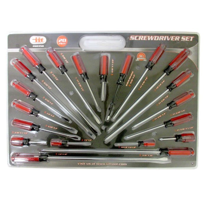 20 Pc Screwdriver Kit Screw Driver Mechanic Master Flat Phillips Long Short Set