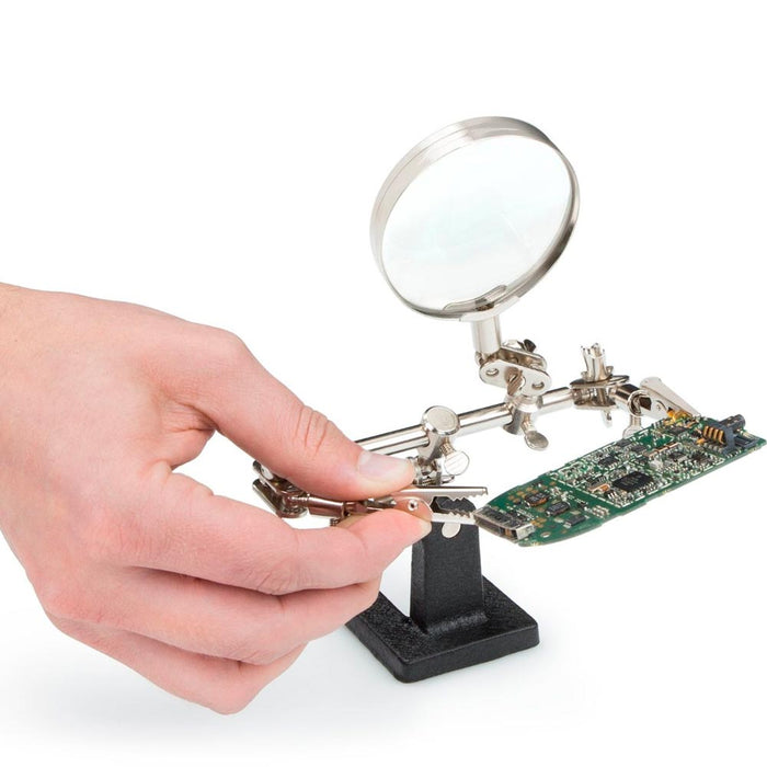Adjustable Helping Hand Soldering Stand Glass Lens 2.5X Magnifier Alligator Clip