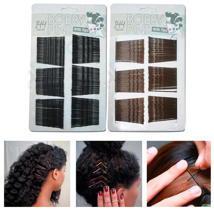 144 Bobby Bob Pins Invisible Metal Hair Clips Rounded Tip Barrette Salon Styling