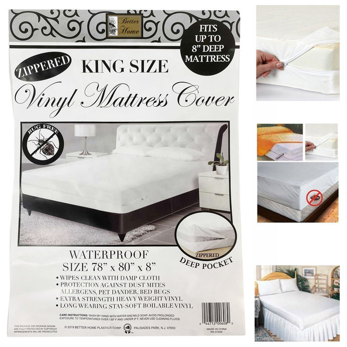 6 King Mattress Protector Cover Waterproof Zippered Vinyl Bed Bugs Proof Fits 8"