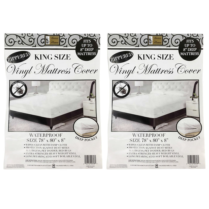 2 King Size Waterproof Zippered Mattress Cover Breathable 8" Fitting Quality NEW