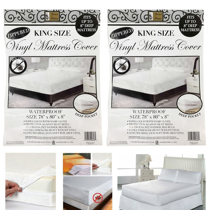 2 King Size Waterproof Zippered Mattress Cover Breathable 8" Fitting Quality NEW