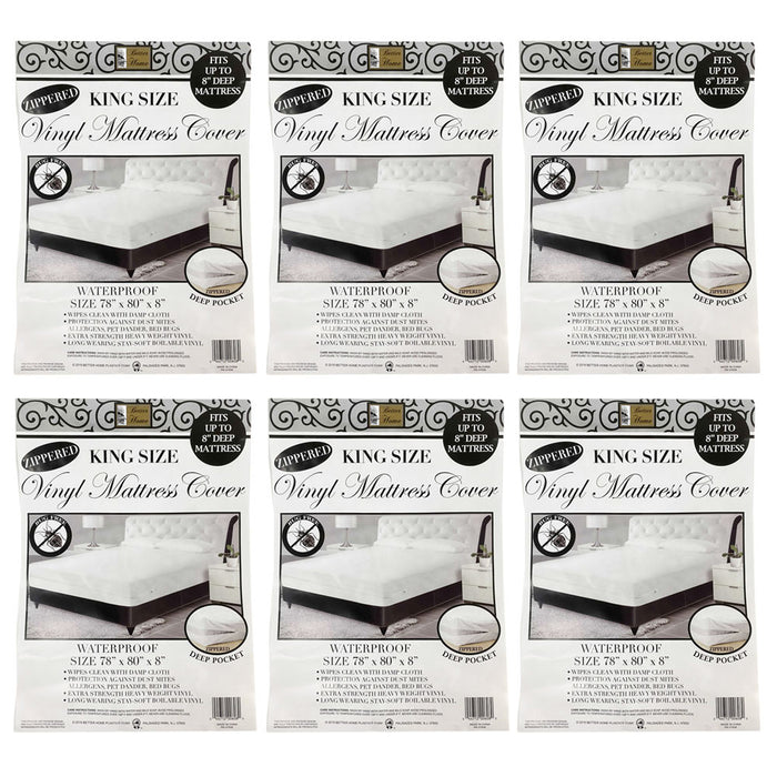 6 King Mattress Protector Cover Waterproof Zippered Vinyl Bed Bugs Proof Fits 8"
