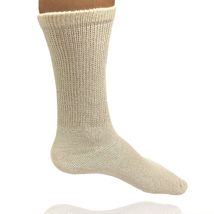 6 Pairs Diabetic Socks Men and Women Loose Fit Non-Binding Cotton Crew Tan 9-11