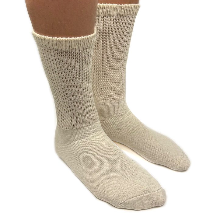 3 Pairs Diabetic Socks Seamless Crew Women Men Circulatory Non Binding 9-11 Tan