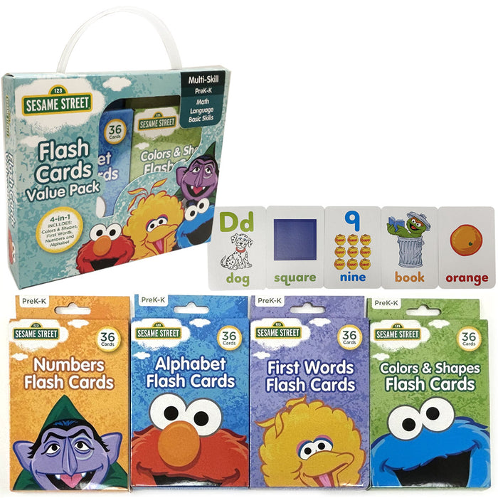4 Sesame Street Flash Cards Beginning Words Numbers Colors Shapes Alphabet ABC !