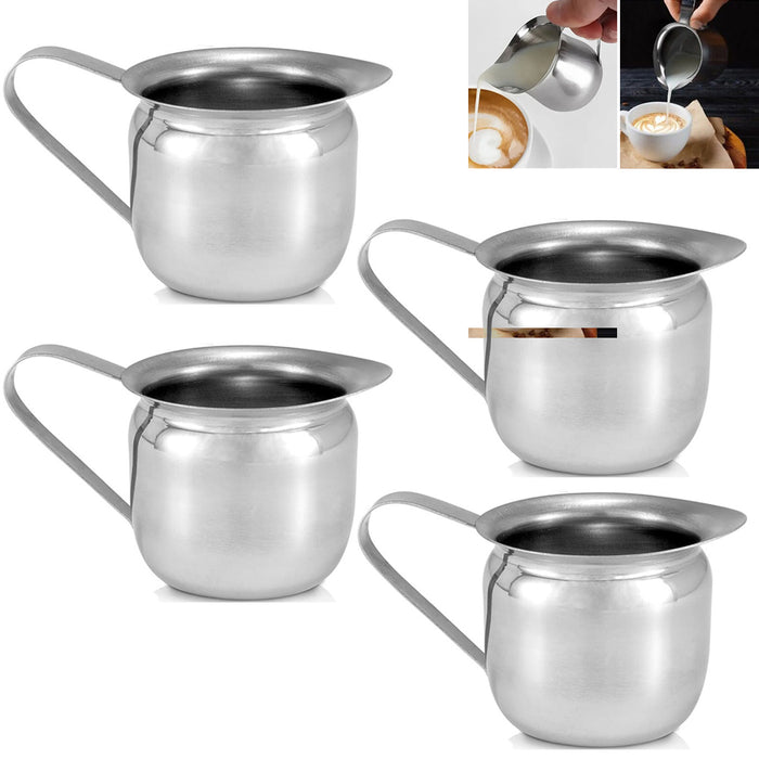 4pk Creamer Pitcher Bell Shaped 5oz Espresso Pouring Cup Stainless Steel Coffee