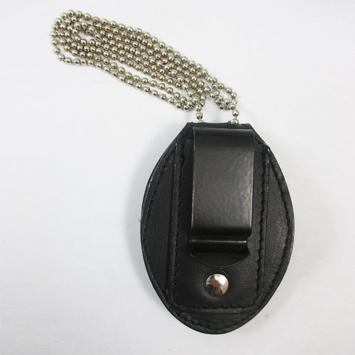 Leather Badge Neck Chain Belt Clip Holder Police Detective Law Enforcement New !